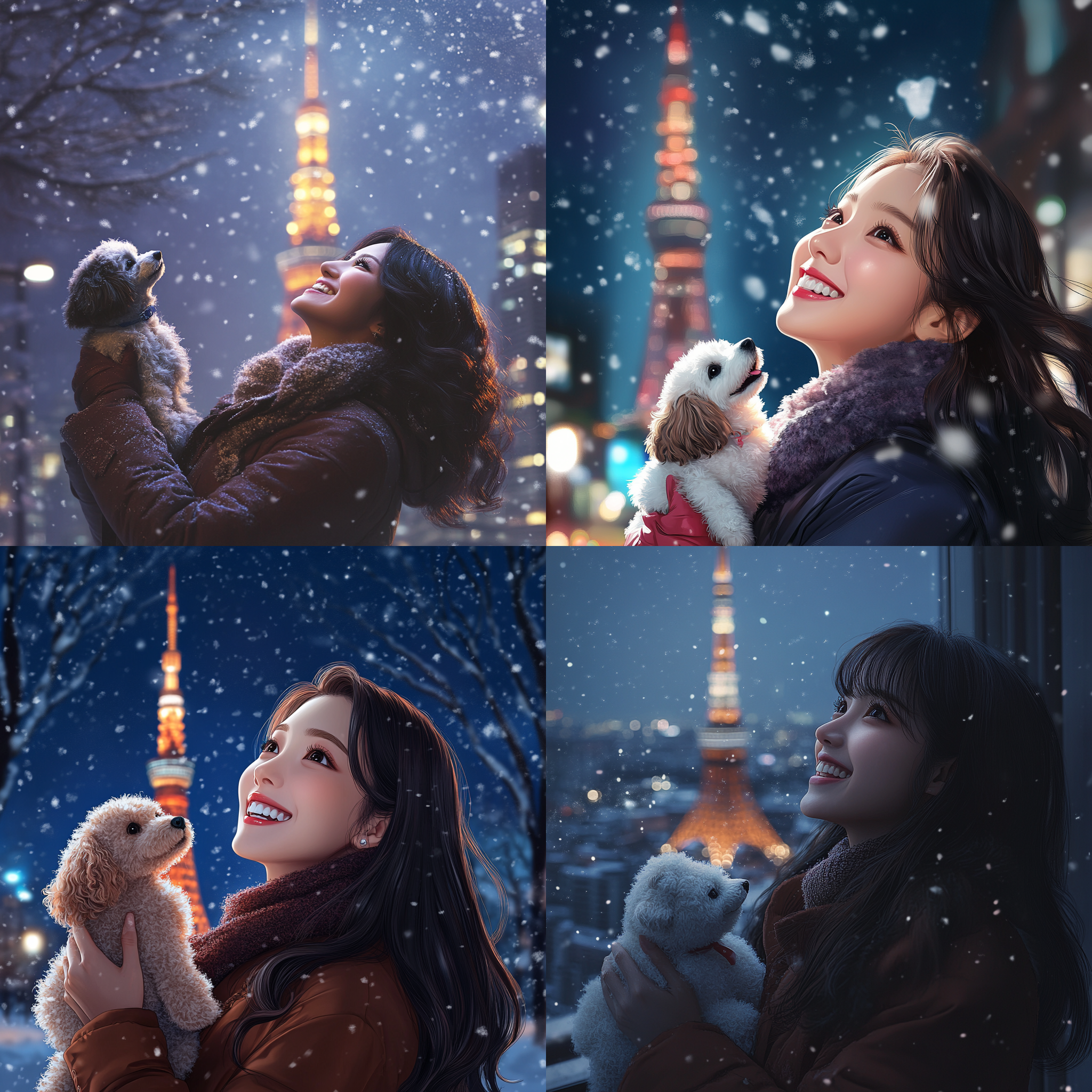 東京の夜景を愛犬と楽しむ美女❤️