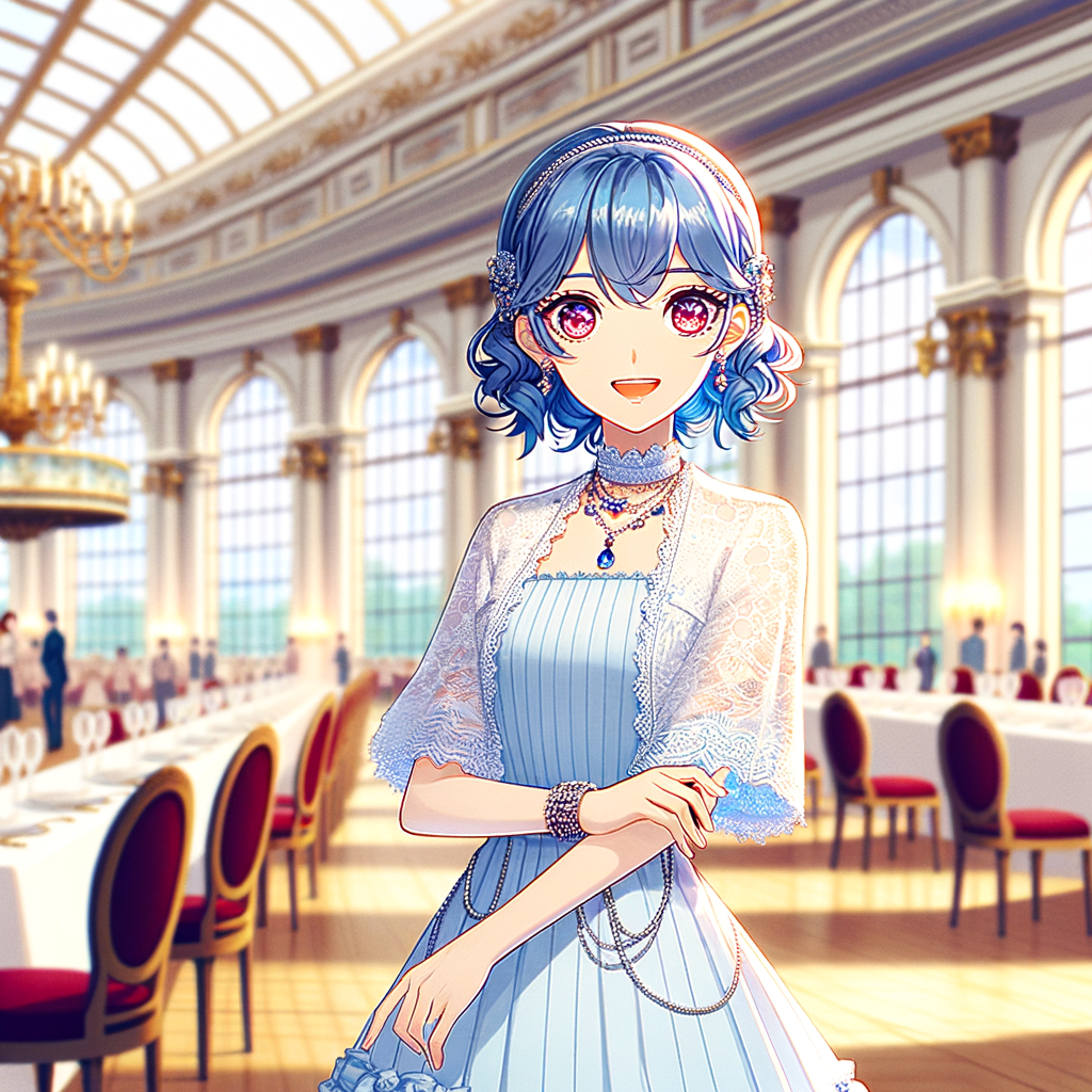青い髪の煌びやかな女の子。パーティー