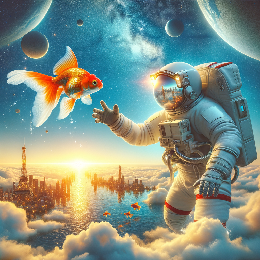 空を泳ぐ金魚…それを釣る宇宙飛行士…