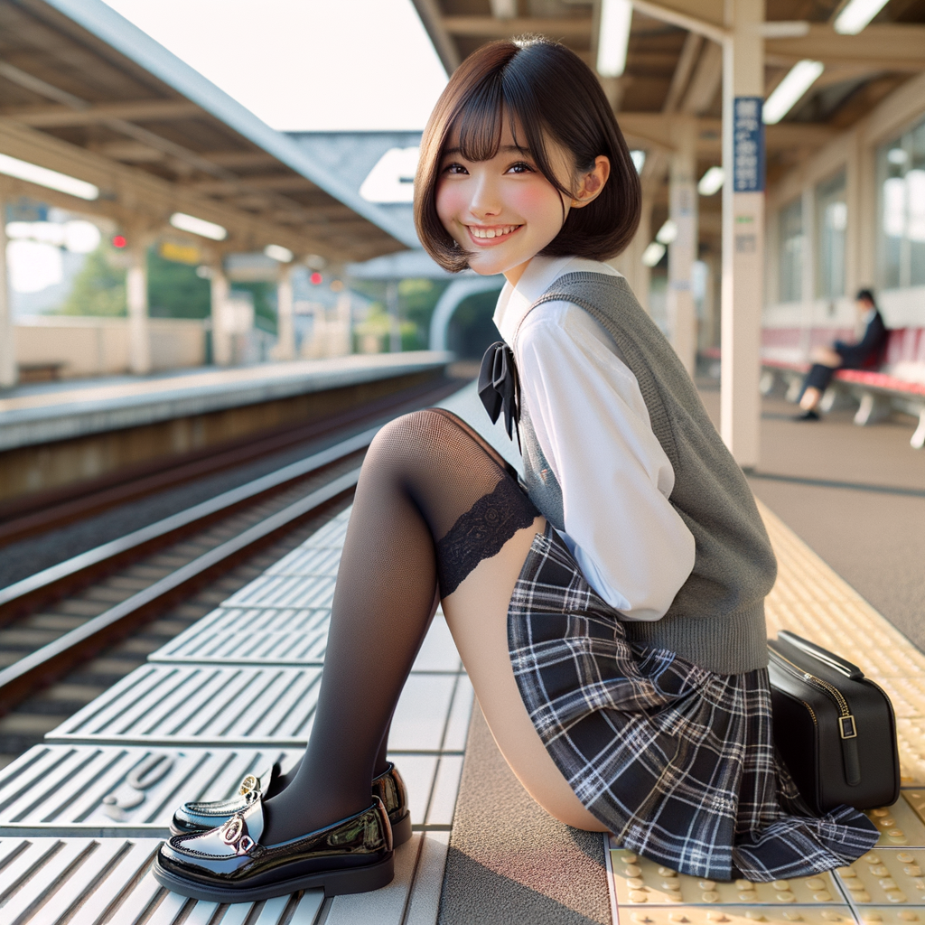 駅で待ってる女子高生